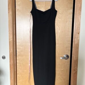 Lulus Timeless Poise Black Rhinestone Square Neck Backless Maxi Dress